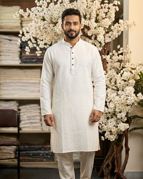 K201 - অফ-হোয়াইট কুমিল্লা খাদি পাঞ্জাবি