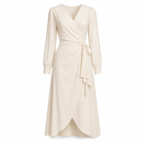 Womens Elegant Long Sleeve Wrap Midi Dress